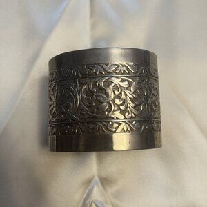 Wide Silver-Tone Cuff Bracelets with Vine & Leaf Engravings